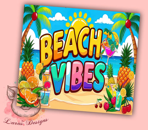 Beach Vibes Tumbler, 3D Summer Vibes, Inflated Tumbler Wrap, Digital Download, 20oz Tumbler, Summer Sublimation, Colorful Tumbler Design Sublimation Lara' s Designs 