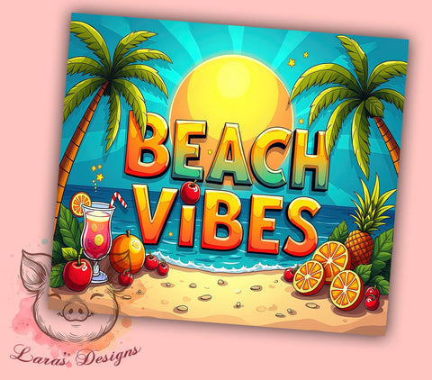 Beach Vibes Tumbler, 3D Summer Vibes, Inflated Tumbler Wrap, Digital Download, 20oz Tumbler, Summer Sublimation, Colorful Tumbler Design Sublimation Lara' s Designs 