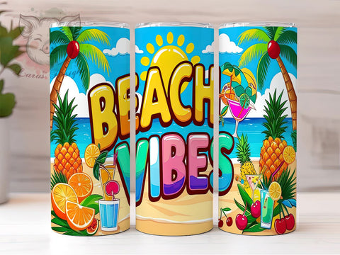 Beach Vibes Tumbler, 3D Summer Vibes, Inflated Tumbler Wrap, Digital Download, 20oz Tumbler, Summer Sublimation, Colorful Tumbler Design Sublimation Lara' s Designs 