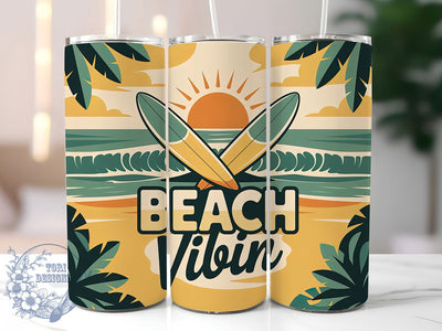 Beach Vibin Retro 20oz Tumbler, Salty Summer Phrase, Beach Vibin Quote, Tropical Coastal Theme, Vintage Beach Illustration, Sublimation Tumbler Wrap, 20oz Tumbler Sublimation ToriDesigns 