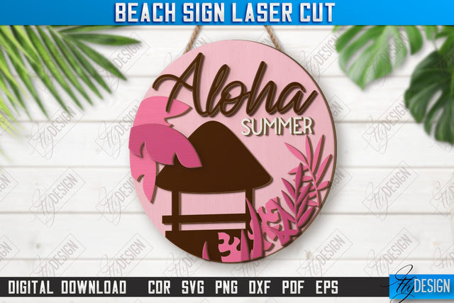 Beach Wall Sign Laser Cut | Summer Front Door Decor | Summer Vibe | CNC File SVG Fly Design 