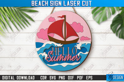 Beach Wall Sign Laser Cut | Summer Front Door Decor | Summer Vibe | CNC File SVG Fly Design 