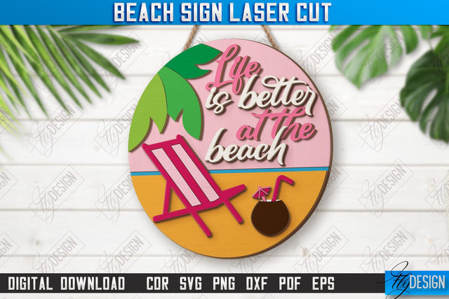 Beach Wall Sign Laser Cut | Summer Front Door Decor | Summer Vibe | CNC File SVG Fly Design 