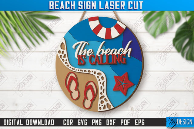 Beach Wall Sign Laser Cut | Summer Front Door Decor | Summer Vibe | CNC File SVG Fly Design 