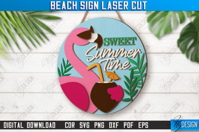 Beach Wall Sign Laser Cut | Summer Front Door Decor | Summer Vibe | CNC File SVG Fly Design 