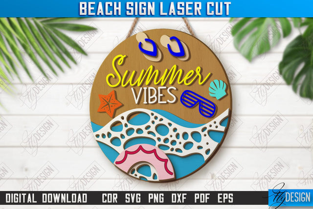 Beach Wall Sign Laser Cut | Summer Front Door Decor | Summer Vibe | CNC File SVG Fly Design 
