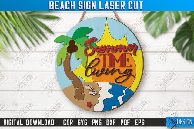 Beach Wall Sign Laser Cut | Summer Front Door Decor | Summer Vibe | CNC File SVG Fly Design 