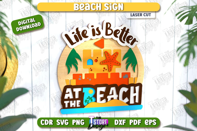 Beach Wall Sign Laser Cut | Summer Front Door Decor | Summer Vibe | CNC File SVG The T Store Design 