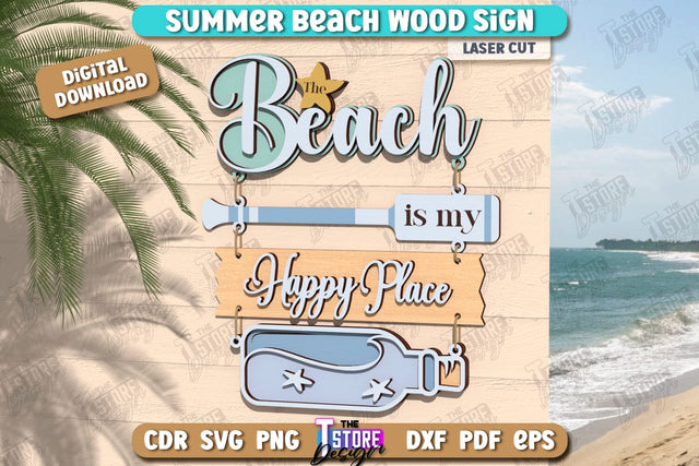 Beach Wall Sign Laser Cut | Summer Front Door Decor | Summer Vibe | CNC File SVG The T Store Design 