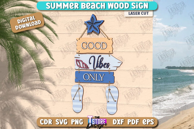 Beach Wall Sign Laser Cut | Summer Front Door Decor | Summer Vibe | CNC File SVG The T Store Design 