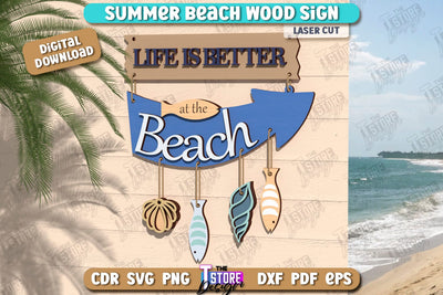 Beach Wall Sign Laser Cut | Summer Front Door Decor | Summer Vibe | CNC File SVG The T Store Design 