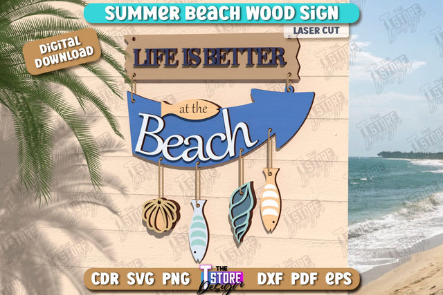 Beach Wall Sign Laser Cut | Summer Front Door Decor | Summer Vibe | CNC File SVG The T Store Design 