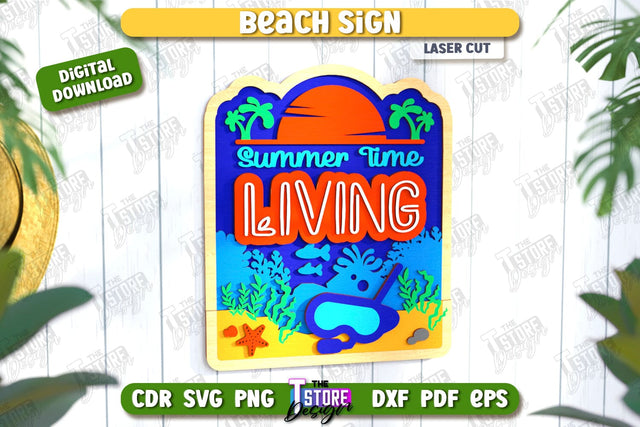 Beach Wall Sign Laser Cut | Summer Front Door Decor | Summer Vibe | CNC File SVG The T Store Design 