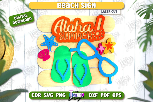 Beach Wall Sign Laser Cut | Summer Front Door Decor | Summer Vibe | CNC File SVG The T Store Design 