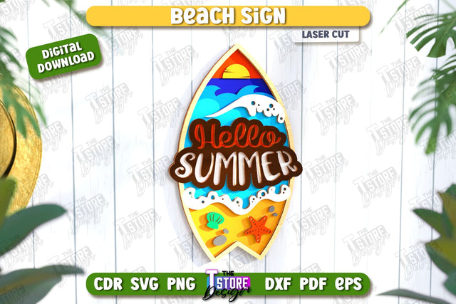 Beach Wall Sign Laser Cut | Summer Front Door Decor | Summer Vibe | CNC File SVG The T Store Design 