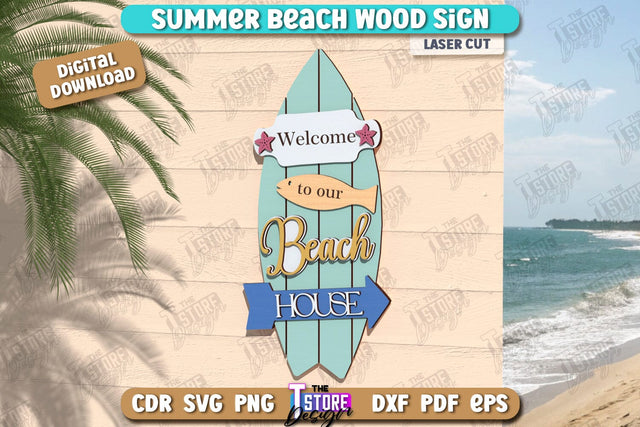Beach Wall Sign Laser Cut | Summer Front Door Decor | Summer Vibe | CNC File SVG The T Store Design 