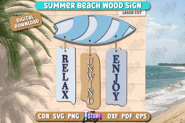 Beach Wall Sign Laser Cut | Summer Front Door Decor | Summer Vibe | CNC File SVG The T Store Design 