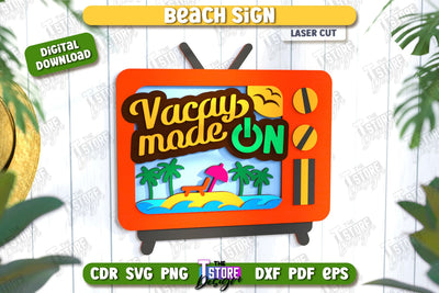 Beach Wall Sign Laser Cut | Summer Front Door Decor | Summer Vibe | CNC File SVG The T Store Design 