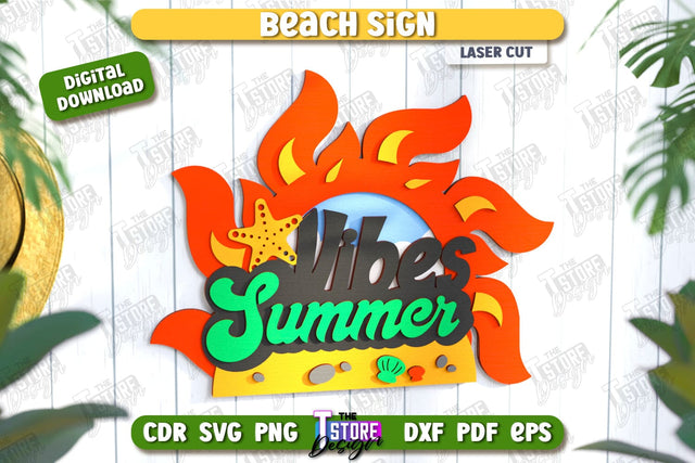 Beach Wall Sign Laser Cut | Summer Front Door Decor | Summer Vibe | CNC File SVG The T Store Design 