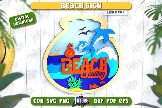 Beach Wall Sign Laser Cut | Summer Front Door Decor | Summer Vibe | CNC File SVG The T Store Design 