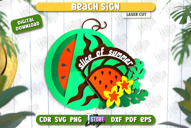 Beach Wall Sign Laser Cut | Summer Front Door Decor | Summer Vibe | CNC File SVG The T Store Design 