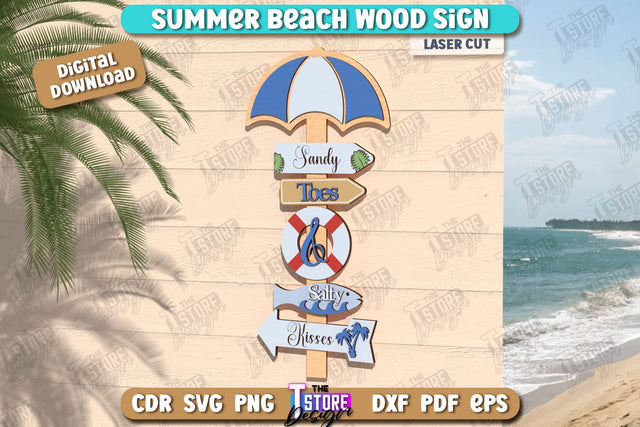 Beach Wall Sign Laser Cut | Summer Front Door Decor | Summer Vibe | CNC File SVG The T Store Design 