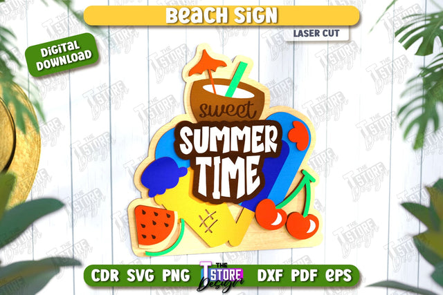 Beach Wall Sign Laser Cut | Summer Front Door Decor | Summer Vibe | CNC File SVG The T Store Design 