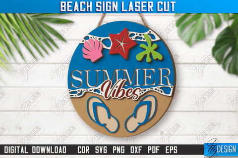 Beach Wall Signs Laser Cut Bundle | Summer Front Door Decor | Summer Vibe | CNC Files SVG Fly Design 