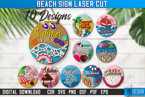 Beach Wall Signs Laser Cut Bundle | Summer Front Door Decor | Summer Vibe | CNC Files SVG Fly Design 