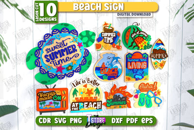 Beach Wall Signs Laser Cut Bundle | Summer Front Door Decor | Summer Vibe | CNC Files SVG The T Store Design 
