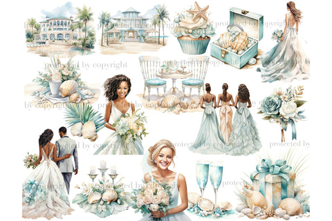 Beach Wedding Clipart | Summer Wedding Illustration PNG Set SVG GlamArtZhanna 