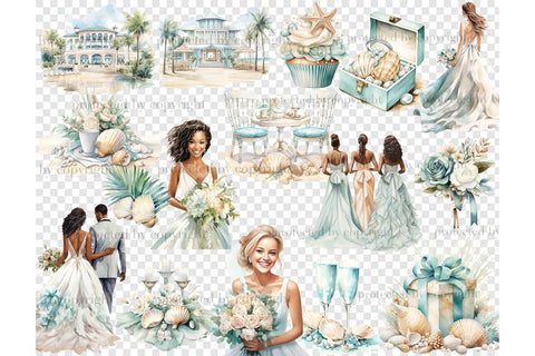 Beach Wedding Clipart | Summer Wedding Illustration PNG Set SVG GlamArtZhanna 