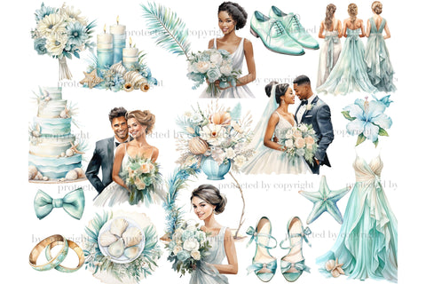 Beach Wedding Clipart | Summer Wedding Illustration PNG Set SVG GlamArtZhanna 