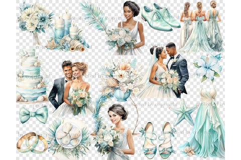 Beach Wedding Clipart | Summer Wedding Illustration PNG Set SVG GlamArtZhanna 