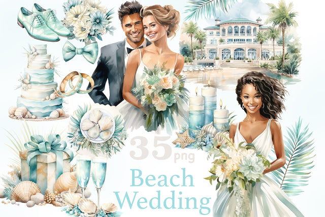 Beach Wedding Clipart | Summer Wedding Illustration PNG Set SVG GlamArtZhanna 