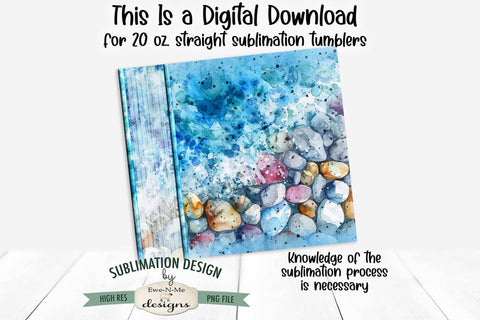 Beach with Colored Pebbles 20oz Seamless Tumbler Wrap - Add Your Name Sublimation Ewe-N-Me Designs 