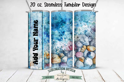 Beach with Colored Pebbles 20oz Seamless Tumbler Wrap - Add Your Name Sublimation Ewe-N-Me Designs 