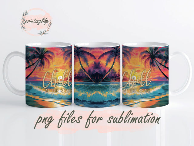Beach Wrap, Summer Vibes, Seas the Day Sunset Mug Wrap Design, Instant Digital Design Download Mug Wrap Design, Mug Design PNG Sublimation PrintingLife 