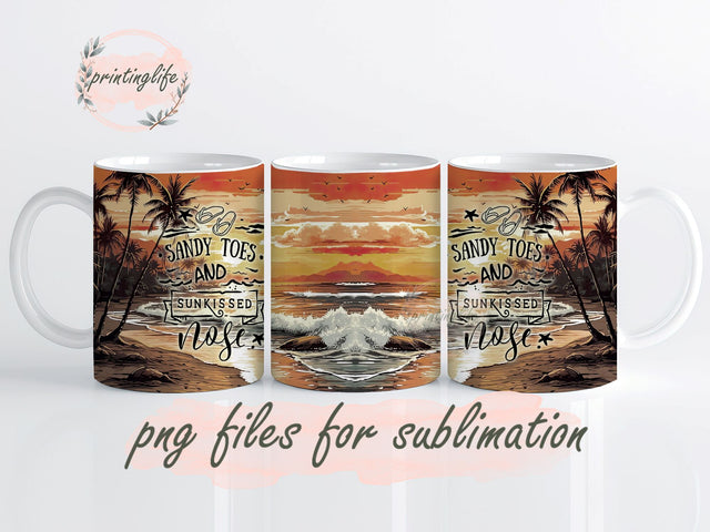 Beach Wrap, Summer Vibes, Seas the Day Sunset Mug Wrap Design, Instant Digital Design Download Mug Wrap Design, Mug Design PNG Sublimation PrintingLife 