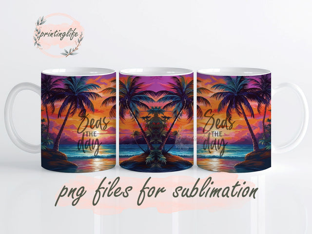 Beach Wrap, Summer Vibes, Seas the Day Sunset Mug Wrap Design, Instant Digital Design Download Mug Wrap Design, Mug Design PNG Sublimation PrintingLife 