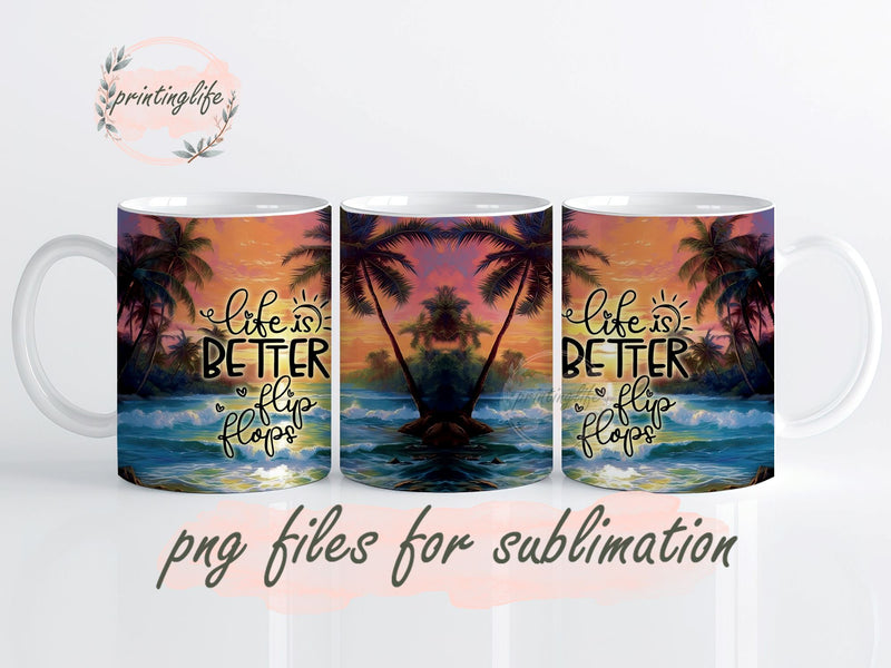 Beach Wrap, Summer Vibes, Seas the Day Sunset Mug Wrap Design, Instant Digital Design Download Mug Wrap Design, Mug Design PNG Sublimation PrintingLife 