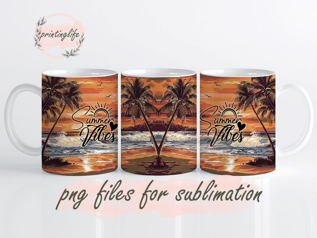 Beach Wrap, Summer Vibes, Seas the Day Sunset Mug Wrap Design, Instant Digital Design Download Mug Wrap Design, Mug Design PNG Sublimation PrintingLife 