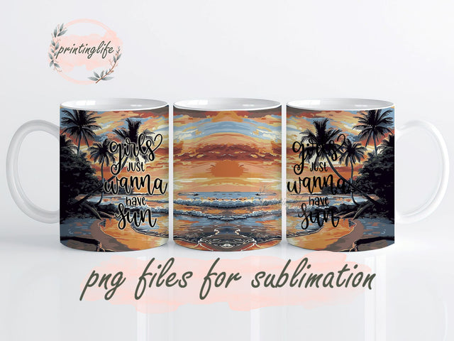 Beach Wrap, Summer Vibes, Seas the Day Sunset Mug Wrap Design, Instant Digital Design Download Mug Wrap Design, Mug Design PNG Sublimation PrintingLife 