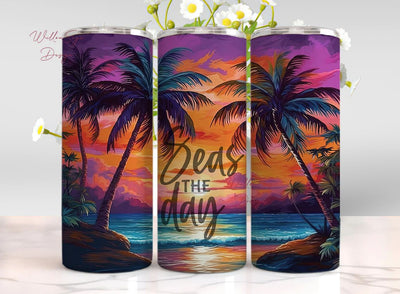 Beach Wrap, Summer Vibes, Seas the Day Sunset Tumbler Wrap, Beach Sunset, 20oz Skinny Tumbler, Straight and Tapered Designs, Sublimation Sublimation WillowSageDesign 