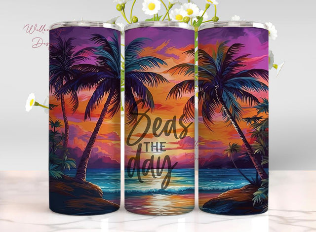 Beach Wrap, Summer Vibes, Seas the Day Sunset Tumbler Wrap, Beach Sunset, 20oz Skinny Tumbler, Straight and Tapered Designs, Sublimation Sublimation WillowSageDesign 