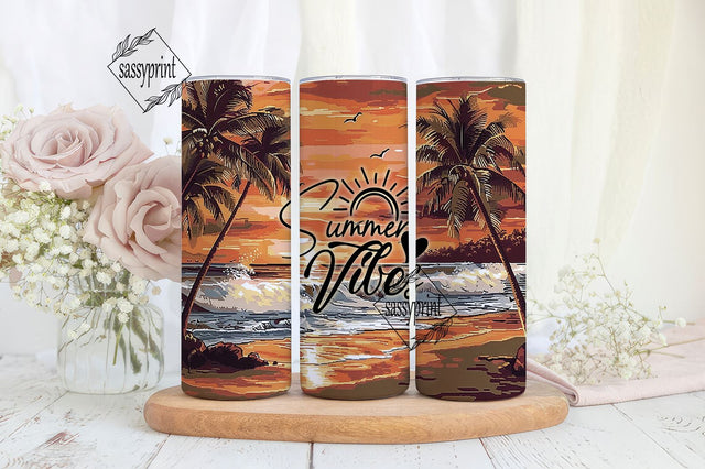 Beach Wrap, Summer Vibes, Surfboard and Sunset Tumbler Wrap, Beach Sunset, 20oz Skinny Tumbler, Straight and Tapered Designs, Sublimation Sublimation sassyprint 
