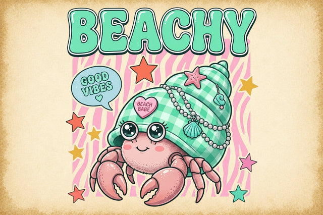 Beachy Cute Hermit Crab PNG Sublimation designartist 