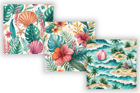 Beachy Seamless Patterns Digital Paper, Watercolor Tropical Bundle Pack, Printable Scrapbook Paper, Bright Preppy Design Collection Digital Pattern FloridPrintables 