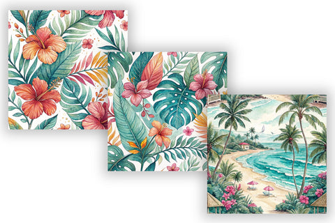 Beachy Seamless Patterns Digital Paper, Watercolor Tropical Bundle Pack, Printable Scrapbook Paper, Bright Preppy Design Collection Digital Pattern FloridPrintables 