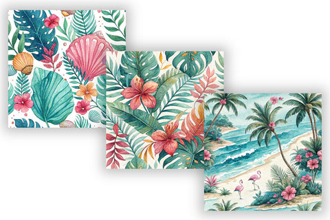 Beachy Seamless Patterns Digital Paper, Watercolor Tropical Bundle Pack, Printable Scrapbook Paper, Bright Preppy Design Collection Digital Pattern FloridPrintables 
